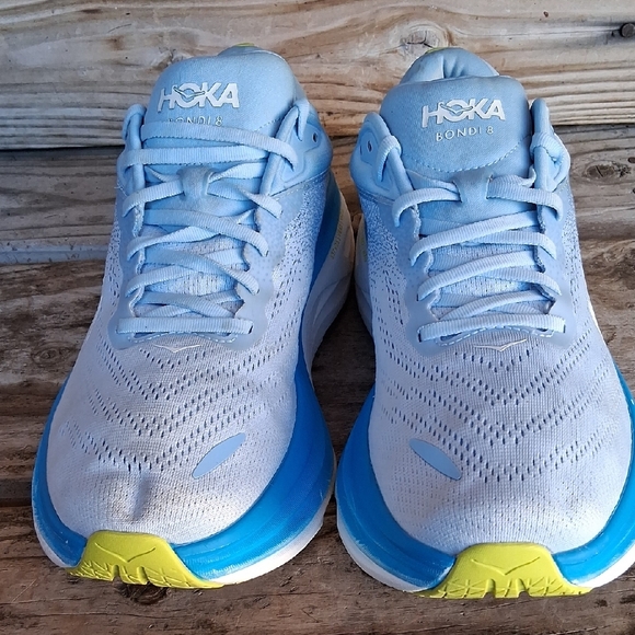 Hoka Bondi 8  Sky Blue and White Athletic Shoes - Picture 8 of 15